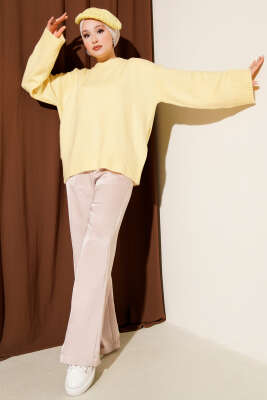 Düşük Kol Yumoş Basic Triko Tunik Sarı - Tunik