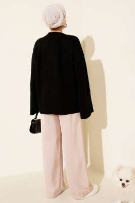 Düşük Kol Yumoş Basic Triko Tunik Siyah - Tunik