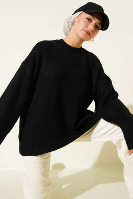 Düşük Kol Yumoş Basic Triko Tunik Siyah 