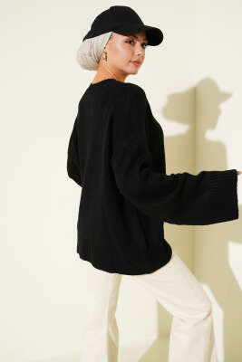 Düşük Kol Yumoş Basic Triko Tunik Siyah - Tunik