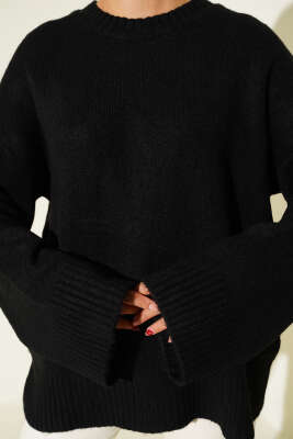 Düşük Kol Yumoş Basic Triko Tunik Siyah - Tunik