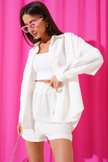 Düşük Omuz Basic Gömlek Beyaz - Yeni Giyim