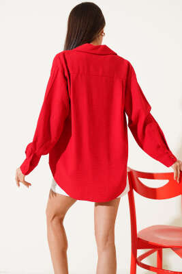 Düşük Omuz Basic Gömlek Kırmızı - Kadın Giyim Modelleri