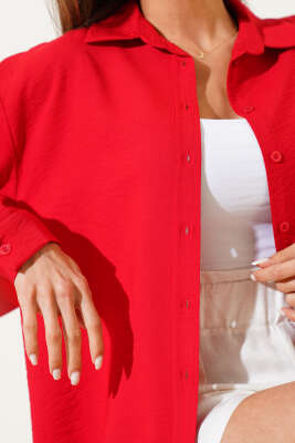 Düşük Omuz Basic Gömlek Kırmızı - Kadın Giyim Modelleri