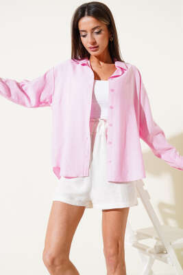 Düşük Omuz Basic Gömlek Pembe - Kadın Giyim Modelleri