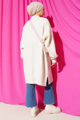 Düşük Omuz Cepli Triko Hırka Bej - Hırka