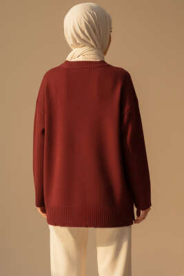 Düşük Omuz Detaylı Triko Tunik Bordo - Tunik