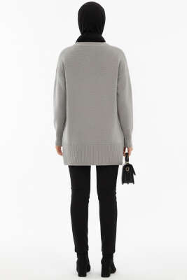 Düşük Omuz Detaylı Triko Tunik Gri - Tunik