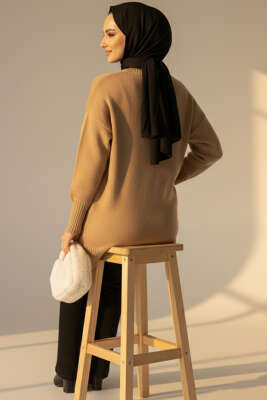Düşük Omuz Detaylı Triko Tunik Latte - 300-500 TL Ürünler