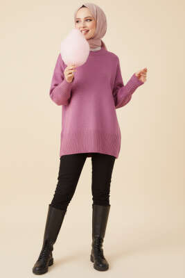 Düşük Omuz Detaylı Triko Tunik Magenta - Tunik