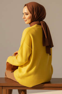 Düşük Omuz Detaylı Triko Tunik Sarı - Tunik