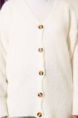 Düşük Omuz Düğmeli Triko Hırka Ekru - Yılın Fırsatı