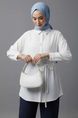 Düşük Omuz İp Kuşaklı Modal Gömlek Beyaz - POLO LIVE