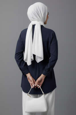 Düşük Omuz İp Kuşaklı Modal Gömlek Lacivert - Gömlek