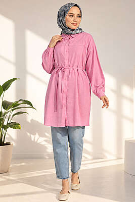 Düşük Omuz İp Kuşaklı Modal Gömlek Pembe - 500-700 TL Ürünler