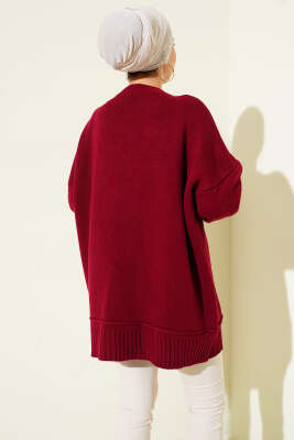 Düşük Omuz Oversize Triko Tunik Bordo - Tunik