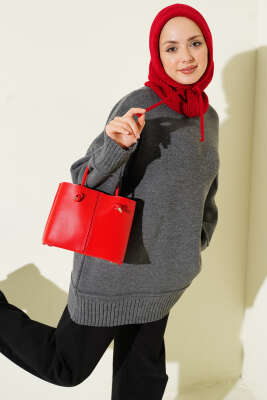 Düşük Omuz Oversize Triko Tunik Füme - RAFİMİX