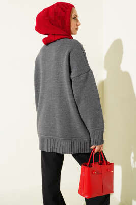 Düşük Omuz Oversize Triko Tunik Füme - Tunik