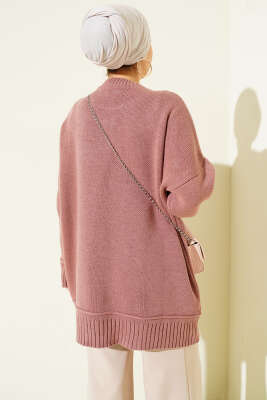 Düşük Omuz Oversize Triko Tunik Gül Kurusu - Tunik