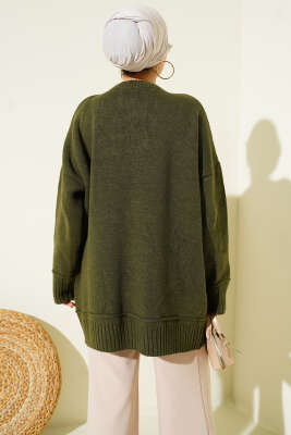 Düşük Omuz Oversize Triko Tunik Haki - Tunik