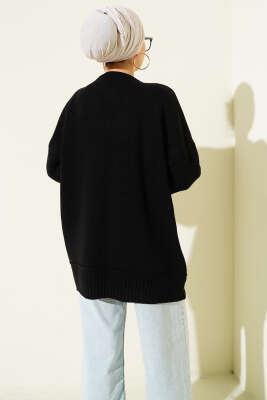 Düşük Omuz Oversize Triko Tunik Siyah - Tunik