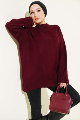 Düşük Omuz Salaş Triko Tunik Bordo - ARISOY
