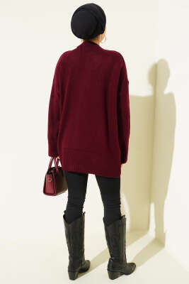Düşük Omuz Salaş Triko Tunik Bordo - Tunik