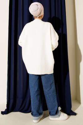 Düşük Omuz Salaş Triko Tunik Ekru - Tunik