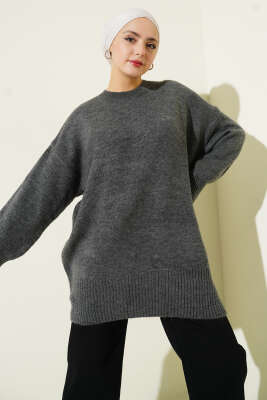 Düşük Omuz Salaş Triko Tunik Füme - ARISOY