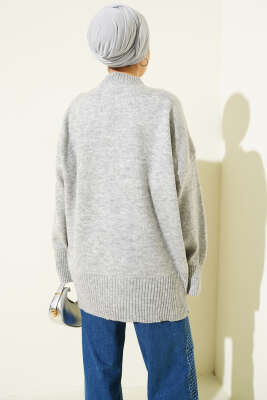 Düşük Omuz Salaş Triko Tunik Gri - Tunik