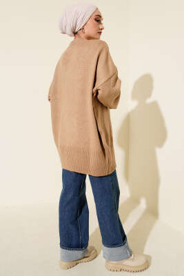 Düşük Omuz Salaş Triko Tunik Latte - Tunik