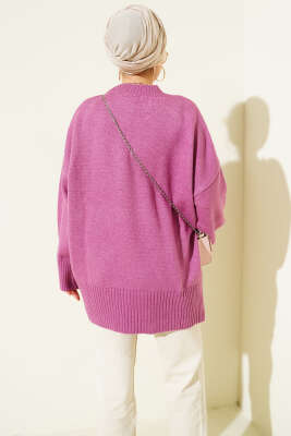 Düşük Omuz Salaş Triko Tunik Magenta - Tunik