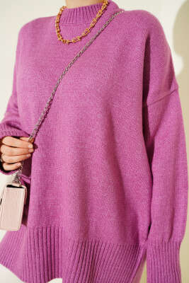 Düşük Omuz Salaş Triko Tunik Magenta - Tunik