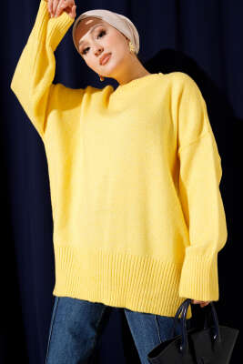 Düşük Omuz Salaş Triko Tunik Sarı - ARISOY
