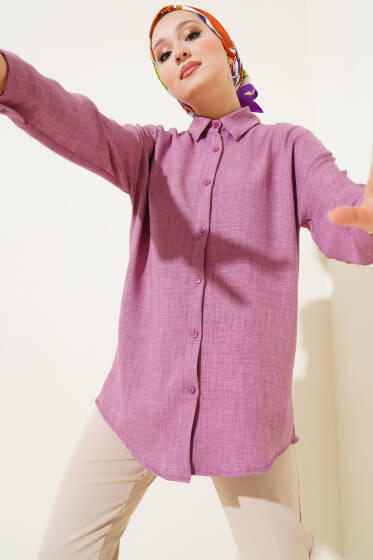 Düşük Omuzlu Basic Gömlek Magenta - Gömlek