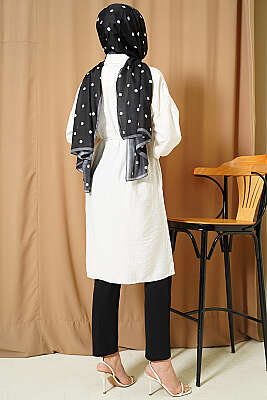 Düşük Omuzlu İp Kuşaklı Uzun Gömlek Beyaz - Gömlek