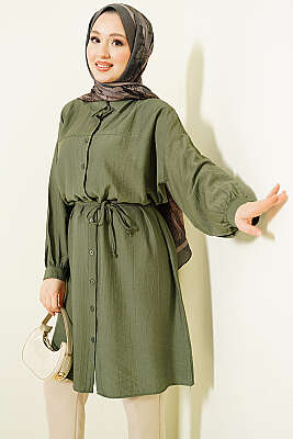 Düşük Omuzlu İp Kuşaklı Uzun Gömlek Çağla Yeşili - POLO LIVE