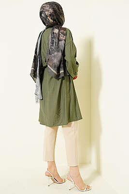 Düşük Omuzlu İp Kuşaklı Uzun Gömlek Çağla Yeşili - Gömlek