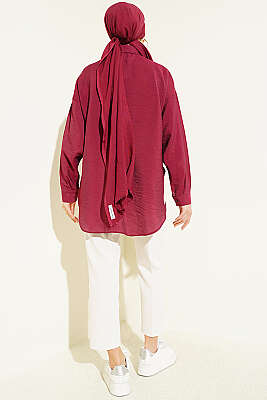 Düşük Omuzlu Tek Cepli Gömlek Bordo - Gömlek