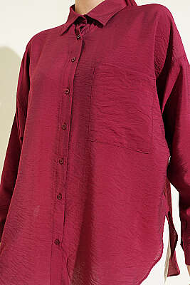 Düşük Omuzlu Tek Cepli Gömlek Bordo - Gömlek