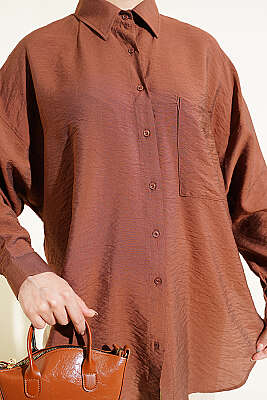 Düşük Omuzlu Tek Cepli Gömlek Kahve - Gömlek