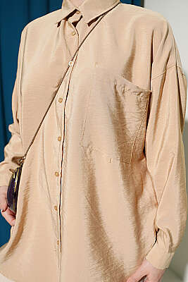 Düşük Omuzlu Tek Cepli Gömlek Kum Bej - Gömlek