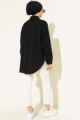 Düşük Omuzlu Tek Cepli Gömlek Siyah - Gömlek