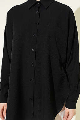 Düşük Omuzlu Tek Cepli Gömlek Siyah - Gömlek