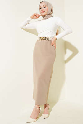 Düz Bej Kalem Etek - Uzun Etek
