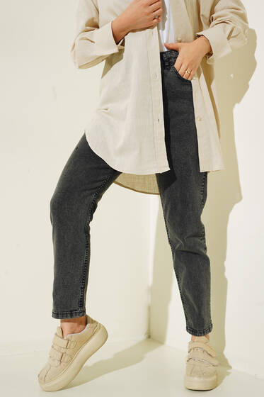 Düz Boyfriend Bondi Siyah Kar Pantolon - Pantolon