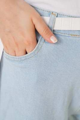 Düz Boyfriend Buz Mavisi Pantolon - Pantolon
