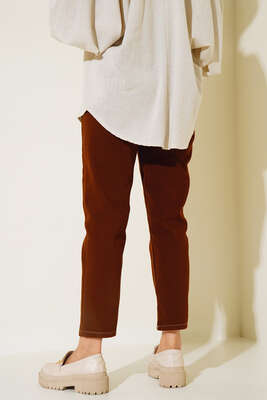 Düz Boyfriend Jean Pantolon Kahve - Kot Pantolon