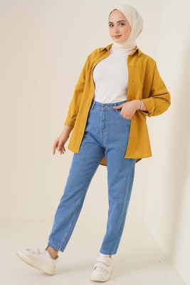 Düz Boyfriend Orta Kot Pantolon - Pantolon