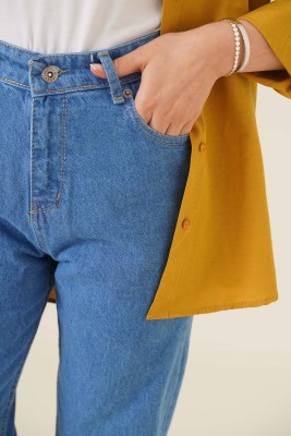 Düz Boyfriend Orta Kot Pantolon - Pantolon